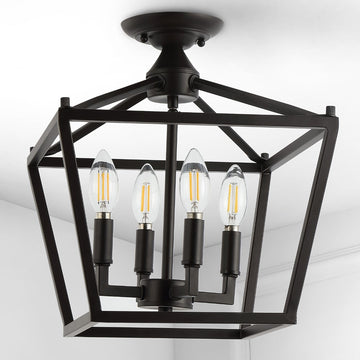 Plains Mini Lantern 12" Iron Modern Farmhouse LED Flush Mount - JONATHAN Y